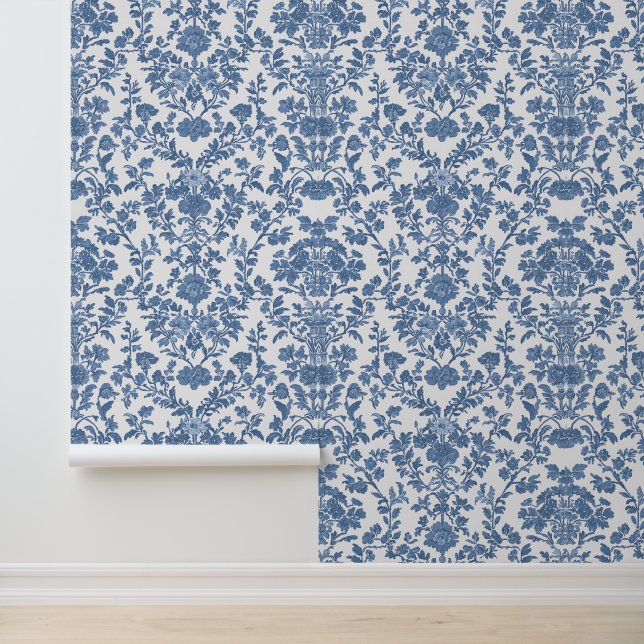 Vintage Blue Toile de Jouy Wallpaper (Application)
