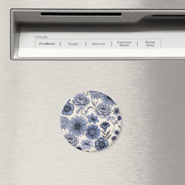 Vintage Blue Toile Floral Botanical Pattern Magnet (In Situ (Dishwasher))