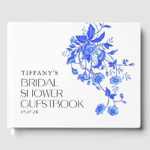 Vintage Blue Toile Floral Bridal Shower Recipes Guest Book