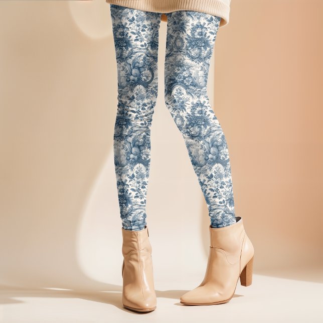 Vintage Blue Toile Floral Monogram Leggings (Creator Uploaded)