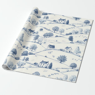 Vintage Blue Toile Landscape (2) Wrapping Paper