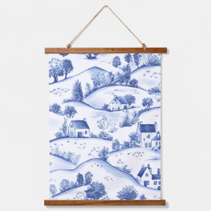 Vintage Blue Toile Landscape (4) Hanging Tapestry