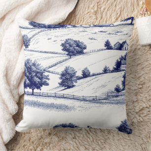 Vintage Blue Toile Landscape (6) Cushion