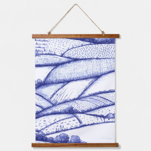Vintage Blue Toile Landscape (6) Hanging Tapestry
