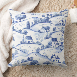 Vintage Blue Toile Landscape Cushion
