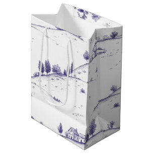Vintage Blue Toile Landscape Medium Gift Bag