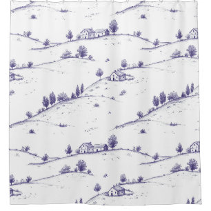 Vintage Blue Toile Landscape Shower Curtain