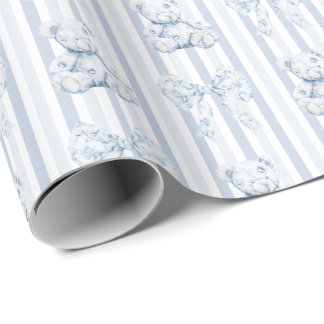 Vintage Blue Toile & Stripes Boy Baby Shower Wrapping Paper