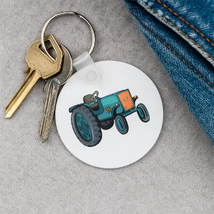 Vintage Blue Tractor Farm Life Key Ring