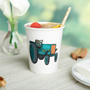Vintage Blue Tractor Farm Life Paper Cups