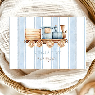 Vintage Blue Train 1st Birthday  Registry Enclosure Card
