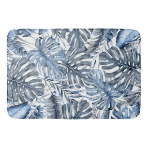 Vintage Blue Tropical Palm Leaves Summer Island Bath Mat