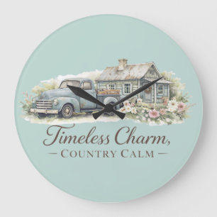 Vintage Blue Truck Cottage Wildflower Calm Large Clock