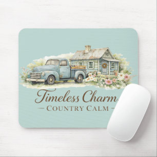 Vintage Blue Truck Cottage Wildflower Calm Mouse Pad