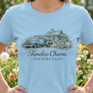 Vintage Blue Truck Cottage Wildflower Calm T-Shirt