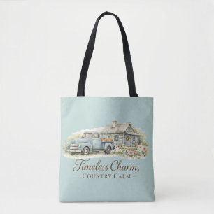 Vintage Blue Truck Cottage Wildflower Calm Tote Bag