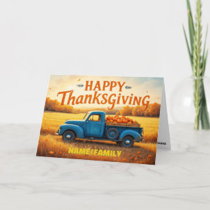 Vintage Blue Truck Harvest – Happy Thanksgiving Holiday Card