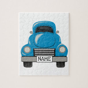 Vintage Blue Truck Puzzle Personalise Name Plate