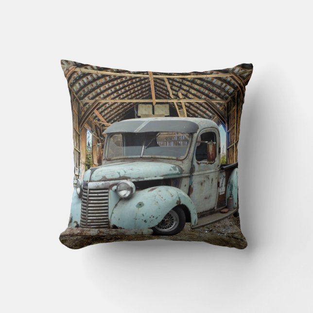 Vintage Blue Truck Rustic Barn Cushion (Front)