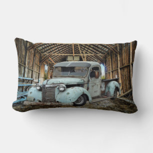 Vintage Blue Truck Rustic Barn Lumbar Cushion