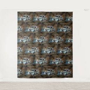 Vintage Blue Truck Rustic Barn Tapestry