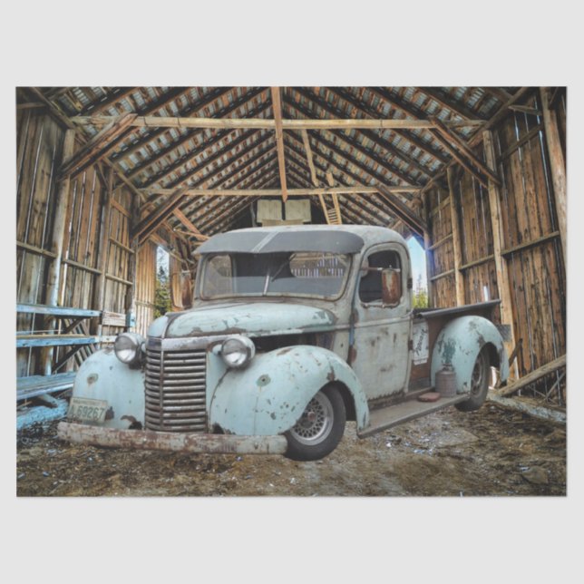 Vintage Blue Truck Rustic Barn Tissue Paper (Front)