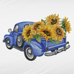 Vintage Blue Truck Sunflowers 