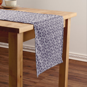 Vintage Blue Turkish Rosette Geometric Vector Art Short Table Runner