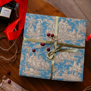 Vintage blue turquoise de jouy printed wrapping paper