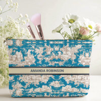 Vintage blue turquoise toile de jouy monogram