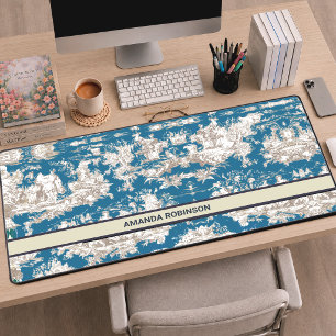 Vintage blue turquoise toile de jouy monogram desk mat