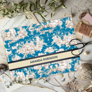 Vintage blue turquoise toile de jouy monogram tissue paper