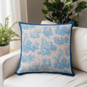 Vintage Blue Turquoise Toile Floral Monogram Cushion