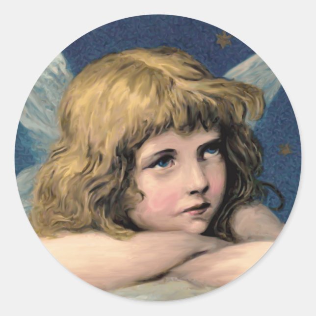 Vintage Blue Victorian Angel Classic Stickers (Front)