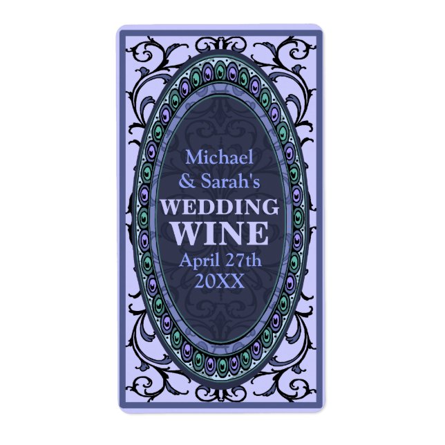 Vintage Blue Victorian Wedding Wine Labels (Front)
