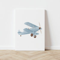 Vintage Blue Watercolor Biplane