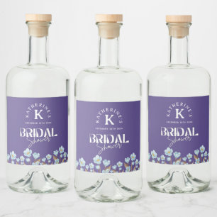 Vintage Blue Watercolor Floral Bridal Shower Liquor Bottle Label