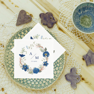 Vintage blue watercolour floral wedding napkin