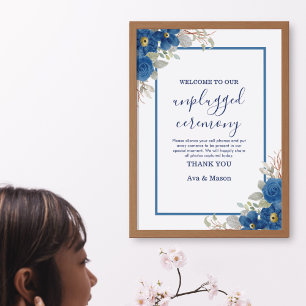 Vintage blue watercolour floral wedding poster
