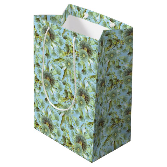 Vintage Blue Wattle and Eucalyptus Medium Gift Bag (Back Angled)