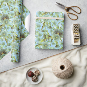 Vintage Blue Wattle and Eucalyptus Wrapping Paper