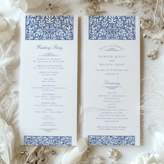 Vintage Blue Wedding Ceremony Program Invitation (Creator Uploaded)