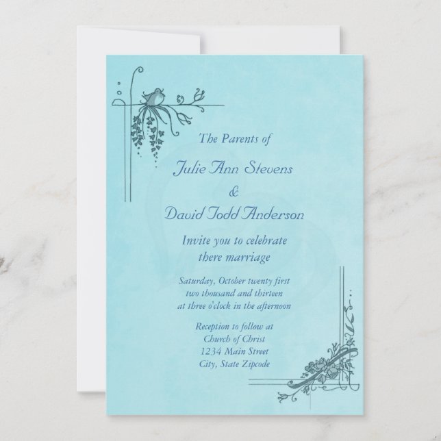 Vintage Blue Wedding Invitation (Front)