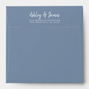 Vintage Blue Wedding Return Address Square Envelope