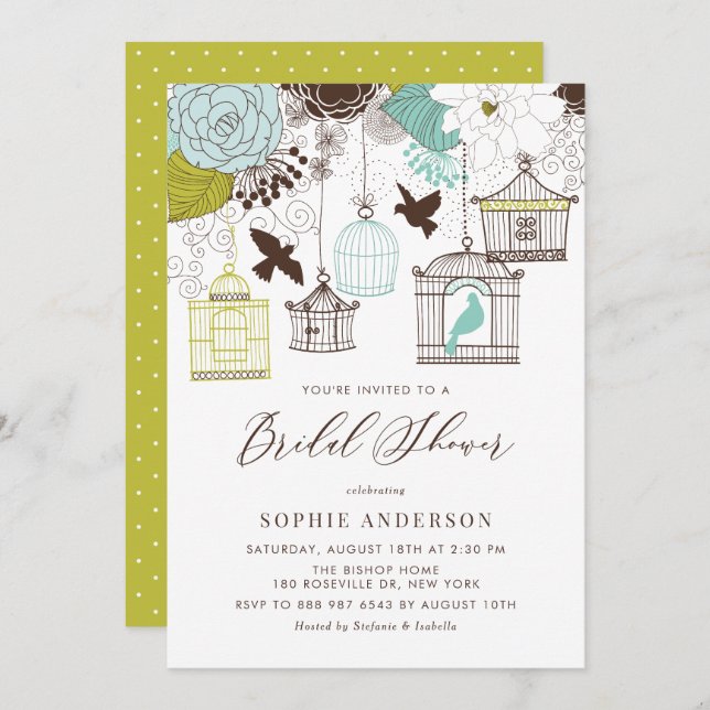 Vintage Blue Whimsical Birdcages Bridal Shower Invitation (Front/Back)