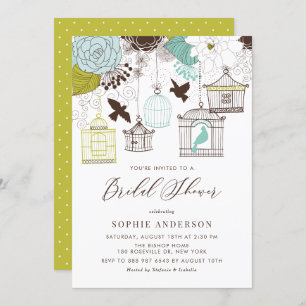 Vintage Blue Whimsical Birdcages Bridal Shower Invitation