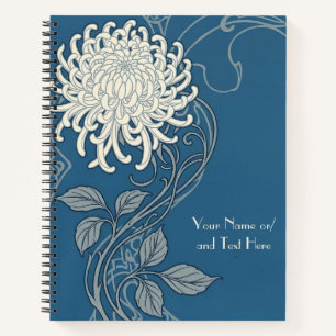 Vintage Blue & White Art Nouveau Chrysanthemum Notebook