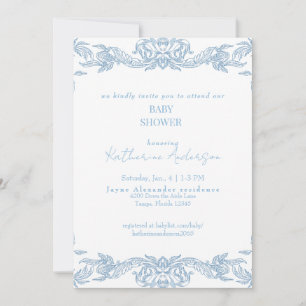 Vintage Blue & White Baby Shower Invitation