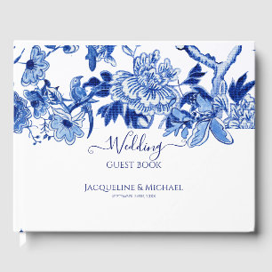 Vintage Blue White Birds Floral n Foliage Asian Guest Book