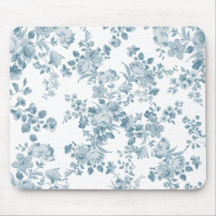 Vintage blue white bohemian elegant floral mouse pad